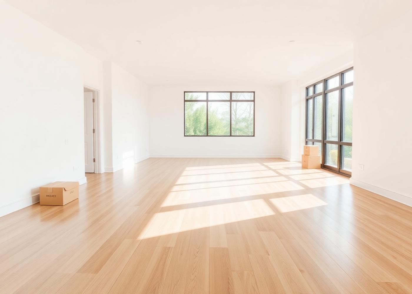 Empty freshly cleaned apartment with polished floors ready for handover